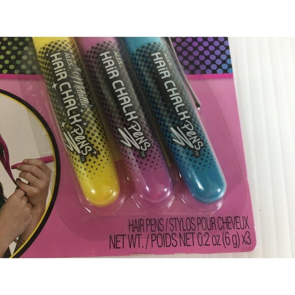 Halloween Hair Chalk Pens Alex Set 3 Metallic Yellow Pink Blue Fashion NEW - Picture 6 of 9